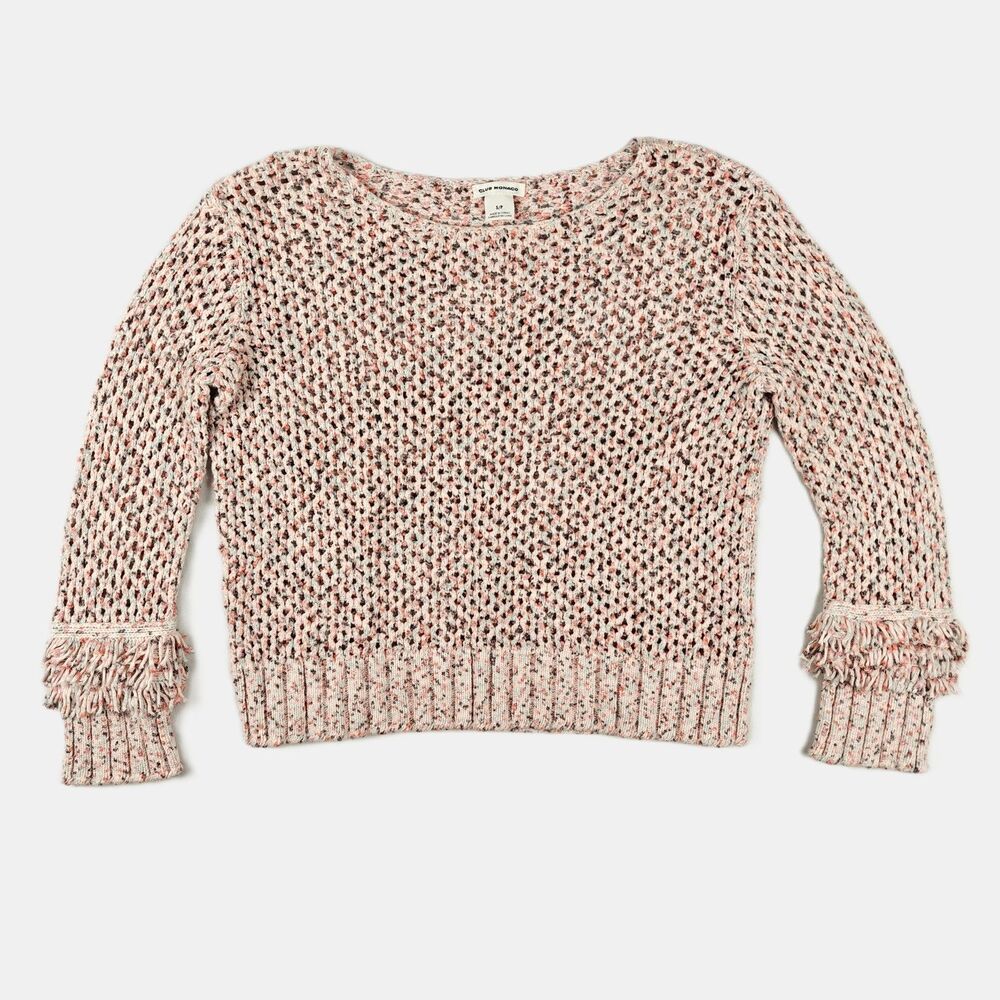 Club Monaco Open Knit Fringe Sleeves Speckled Sweater Size S Cozy Softgirl